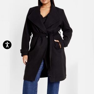 City Chic So Sleek Black Belted Coat